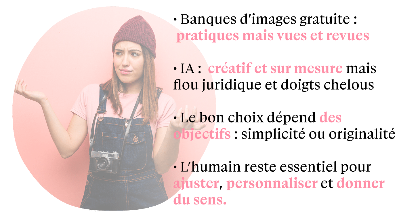 visuel resume - Photos de banques d’images, gratuites ou IA - quoi choisir ?