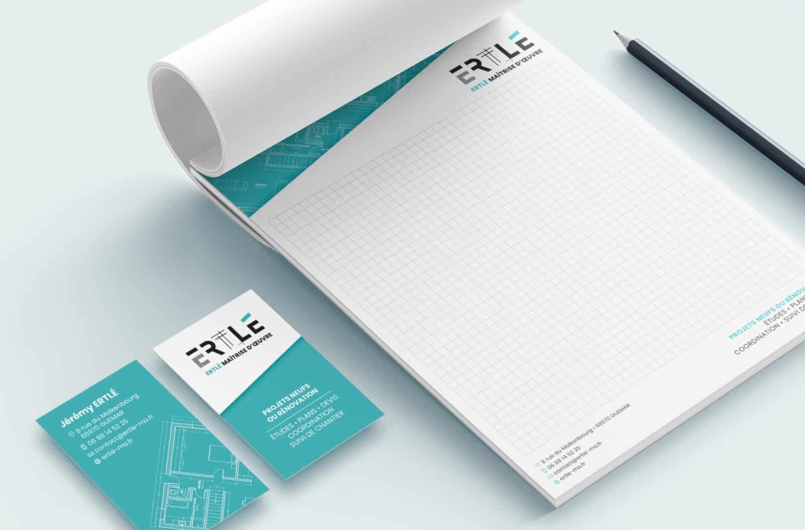 Bloc note et cartes de visite Ertlé